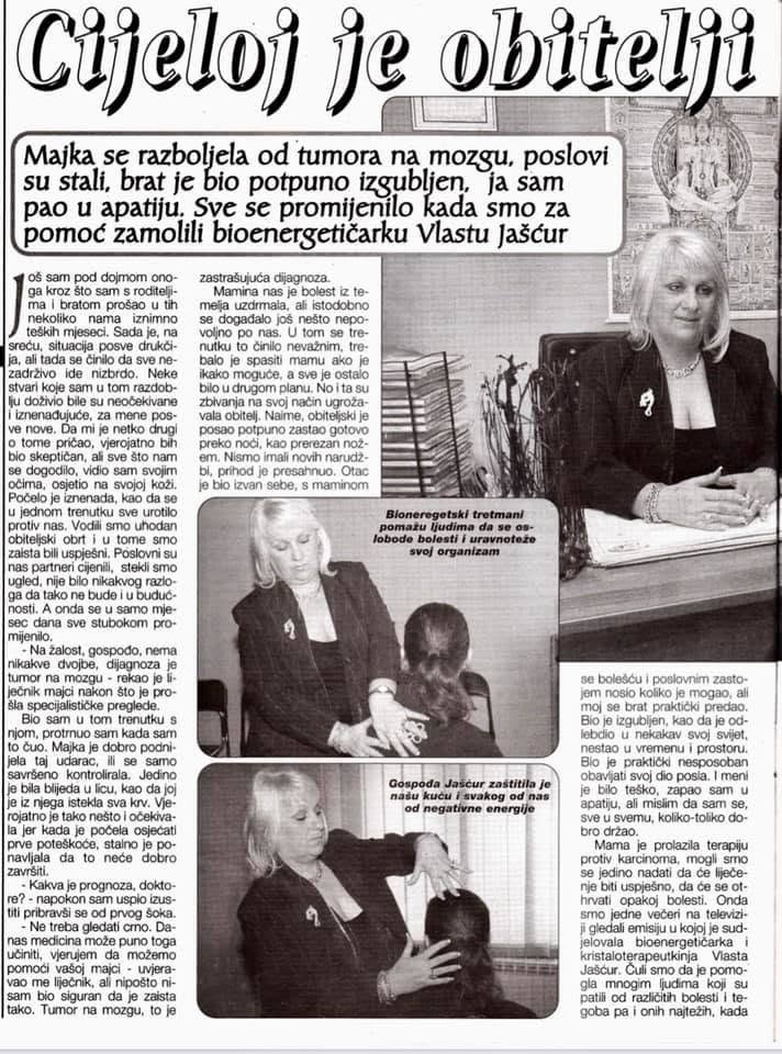 Novinski članak o dugogodišnjem radu Vlaste Jašćur